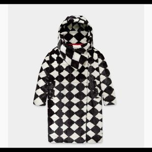 UGG Black and White Diamond Faux-Fur Hooded Coat